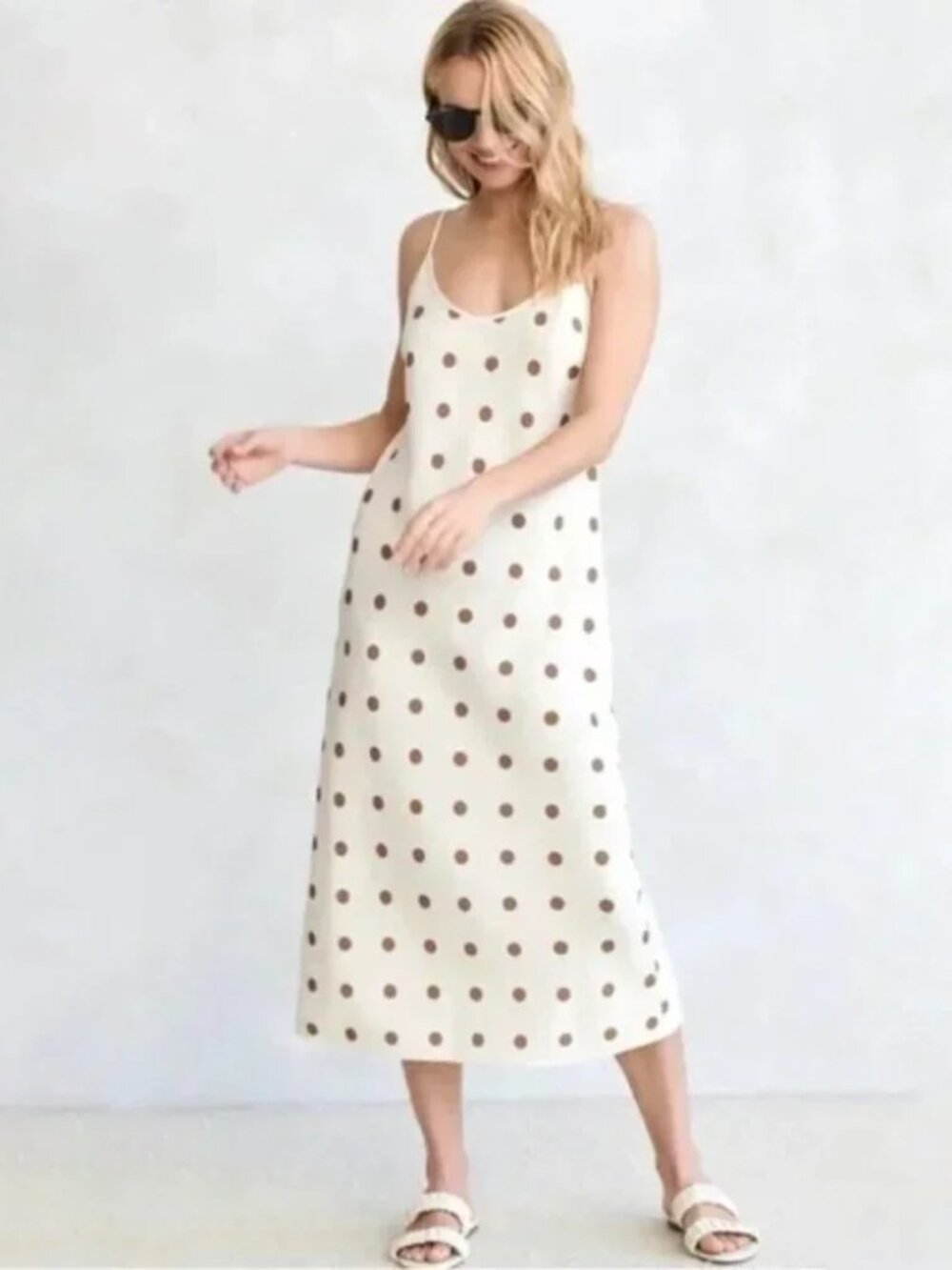 Jenni Kayne Slip Dress Caramel Dot Midi Size Small